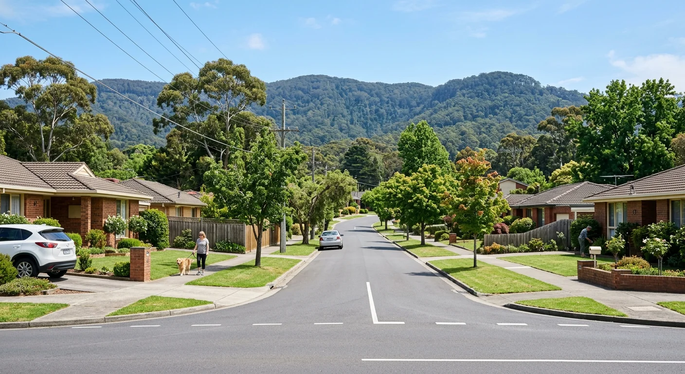 Mooroolbark suburb with Dandenong Ranges backdrop